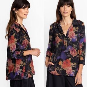 Johnny Was Bossa Nova Jersey Knit Polo Floral Boho Preppy Plus Womens 2X